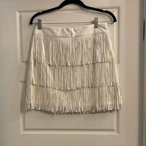 Elegant White Fringe Mini Skirt